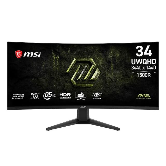 【MSI 微星】MAG 346CQDF E20 34型 VA 2K 雙模電競曲面螢幕(HDR/1500R/UWQHD 200Hz/HD 400Hz)