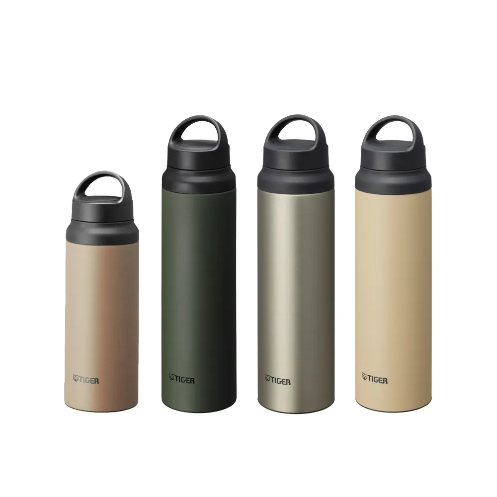 【TIGER 虎牌】買1送1 手提輕量旋蓋雙層不鏽鋼保溫瓶 600+800ml(MCZ-S 保溫杯/運動水壺)
