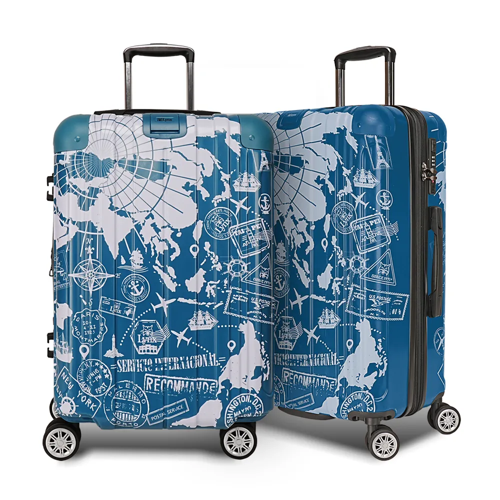 【LYNX官方直營】美國山貓 25吋地圖郵戳行李箱(專利彈簧避震輪、防爆拉鏈、TSA海關鎖、耐摔耐壓)
