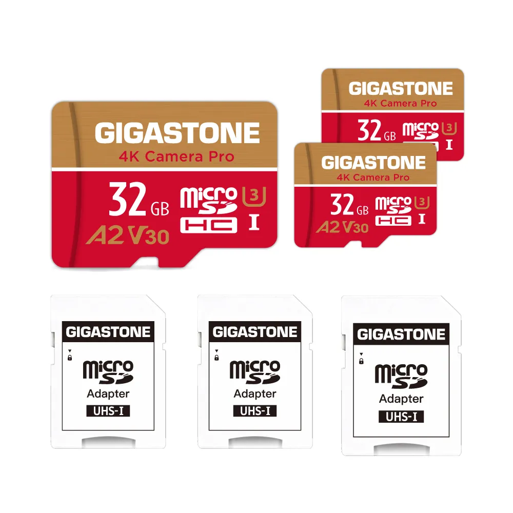 【GIGASTONE 立達】4K Camera Pro microSDHC UHS-Ⅰ U3 A2V30 32GB攝影高速記憶卡-3入組(支援GoPro)