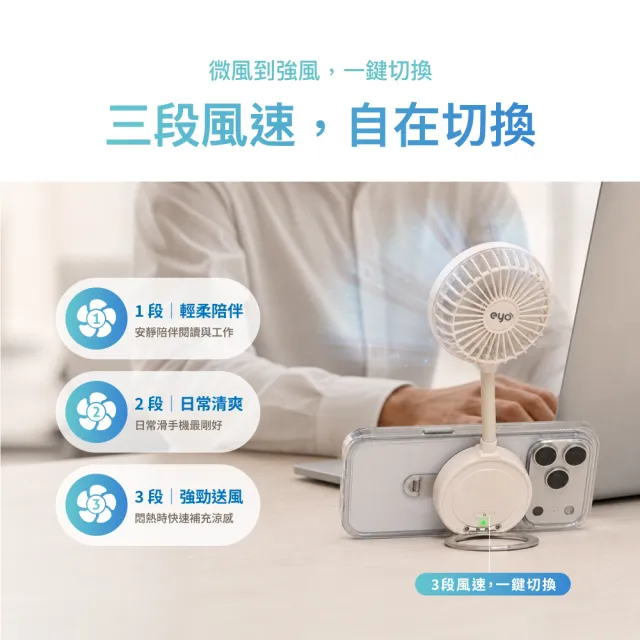 【eyo】大通 磁吸風扇 手持風扇 隨身風扇 磁吸手機 Type c充電 可上飛機 自由彎折 視訊 追劇(ECF-M100W)