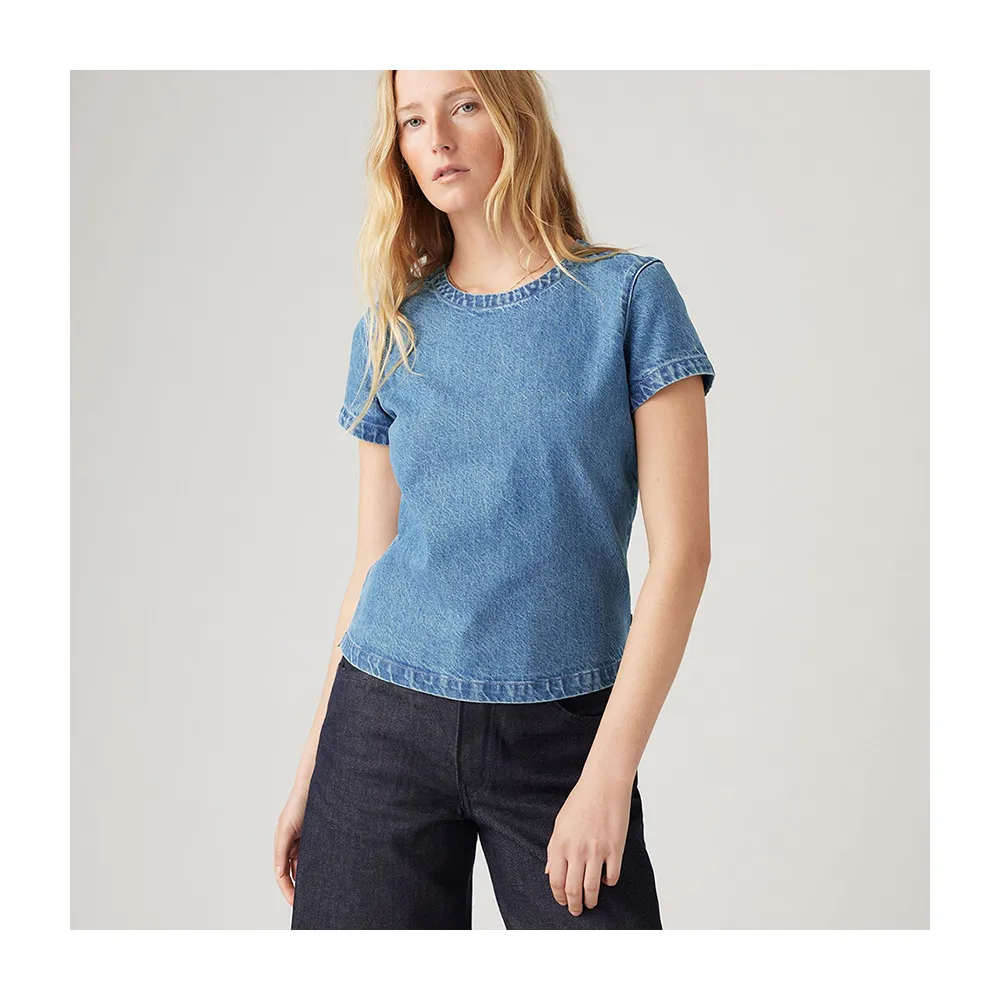 【LEVIS】Wellthread 環境友善系列 女款丹寧牛仔合身短袖Tee恤 上衣 熱賣單品 A9187-0000