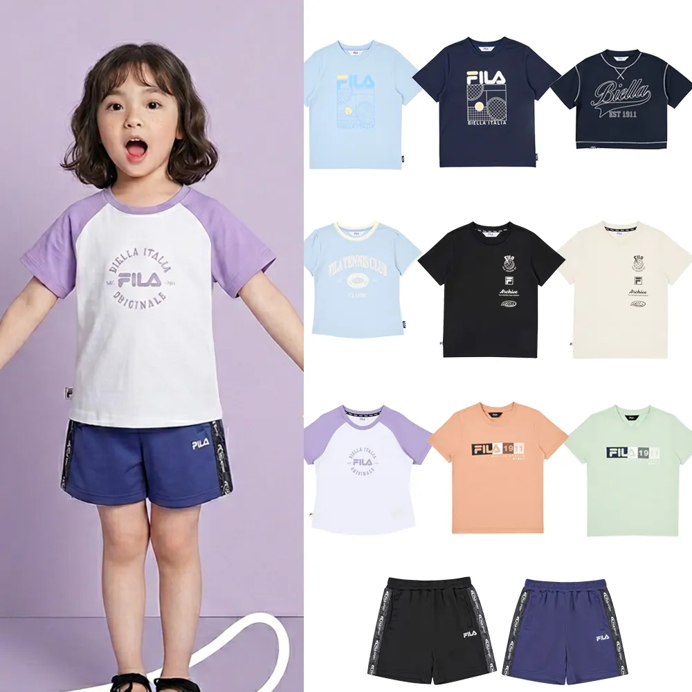 【FILA】KIDS 童裝 男童/女童 童短袖圓領上衣 短褲 (任選)