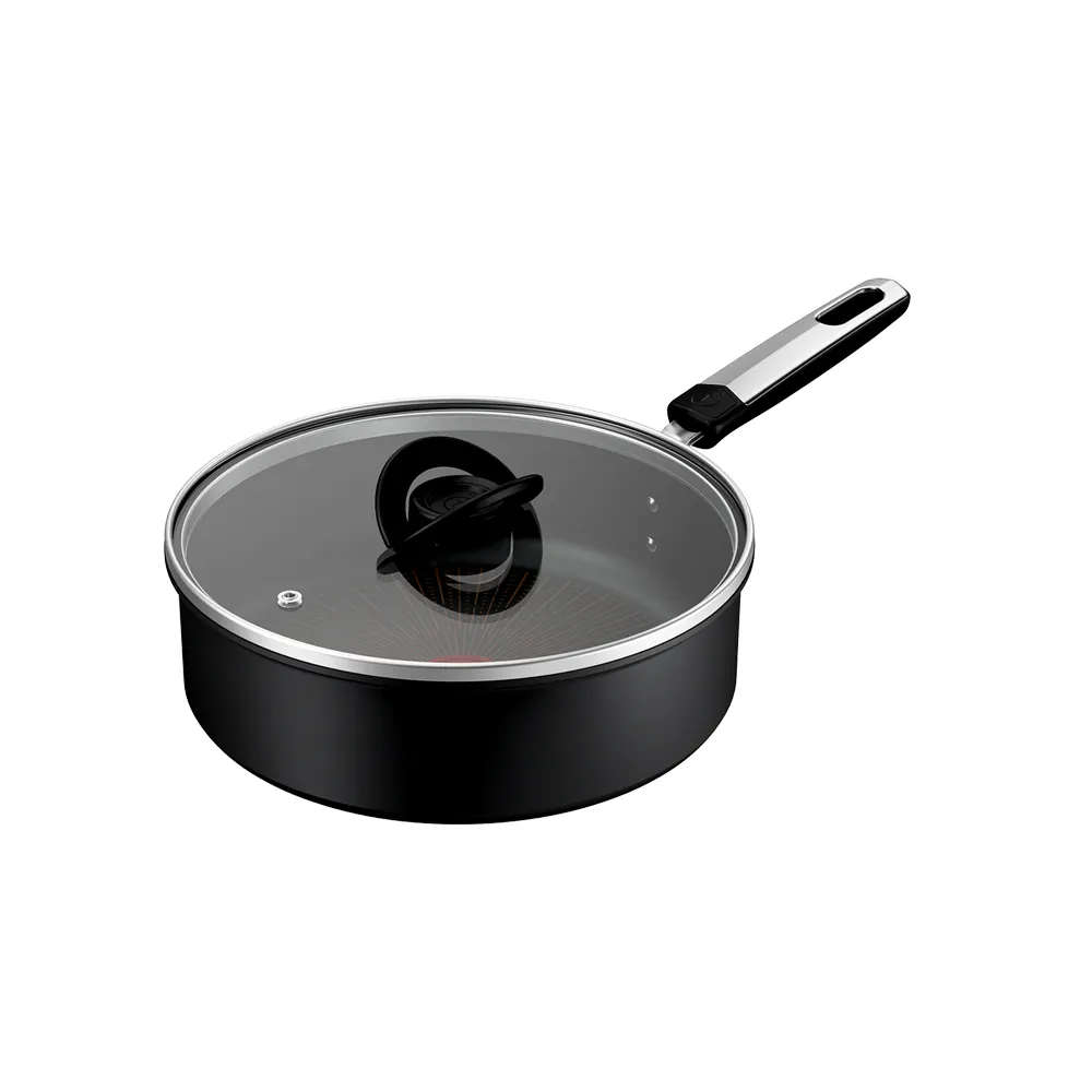 【Tefal 特福】法國製 精悍系列24cm不沾鍋深煎鍋/硬悍鍋(加蓋)(不挑爐具、IH爐可用鍋)