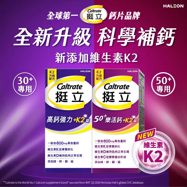 【挺立】樂活高鈣強力錠+K2配方 2盒組(95錠/盒-鍾欣凌推薦 升級配方 新添加維生素K2)