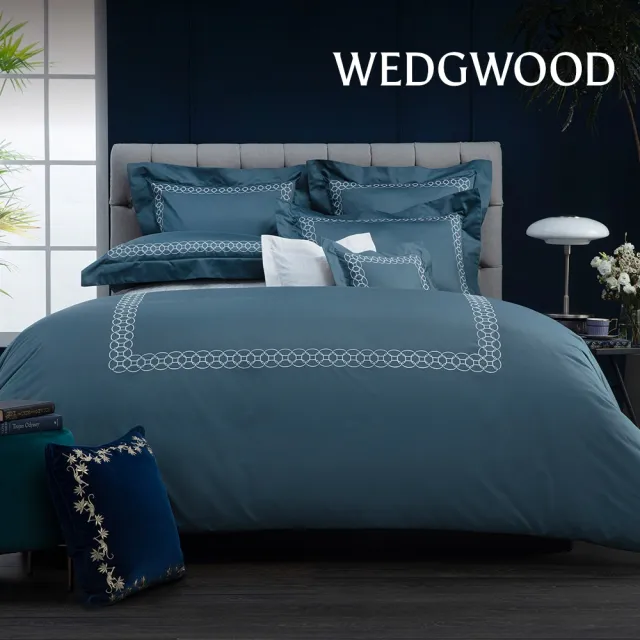 【WEDGWOOD】600織埃及棉刺繡 薄被套床包枕套四件組(特大任選)