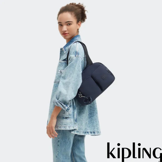 【KIPLING】碧海深藍多口袋實用斜背包-COOL DEFEA 女包