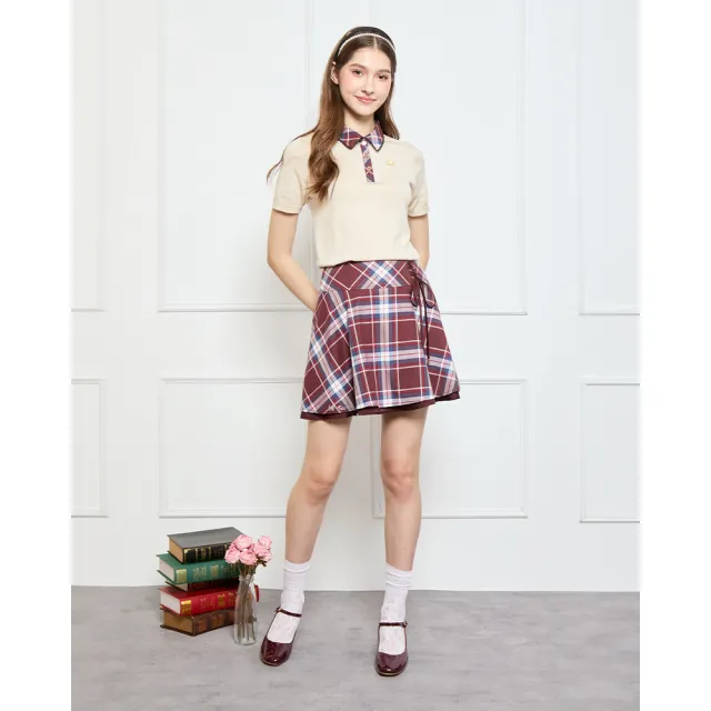 【SCOTTISH HOUSE】格布蕾絲領短袖針織-卡其/丈青 CJYB1428