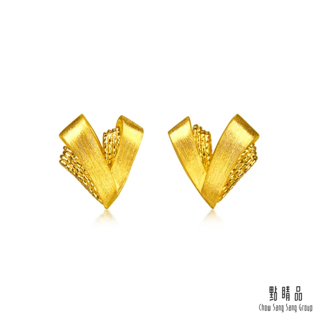 【點睛品】雙心相映 黃金耳環(一對)