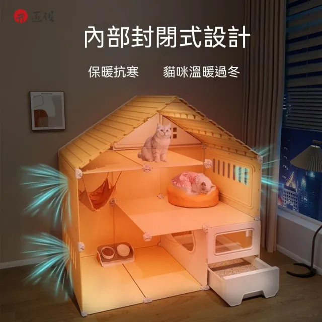 【匠俱】全透明注塑雙層貓咪公寓/貓籠(抽屜式貓砂盆/分區生活/防飛濺/不占地/室內貓窩/獨立食宿)