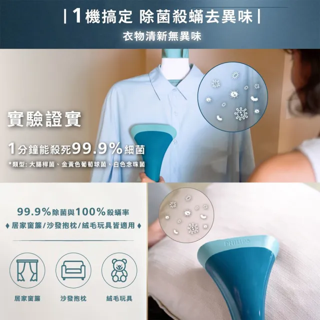 【Philips 飛利浦】頂級版直立式3段蒸氣掛燙機(STE1040/20孔雀藍/STE1040/60柔霧奶茶)