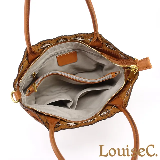 【LouiseC.】雙11 Tree House 植鞣革牛皮 法式優雅鏤空手縫花 托特TOTE手提斜背包 2色 MDRHF4080