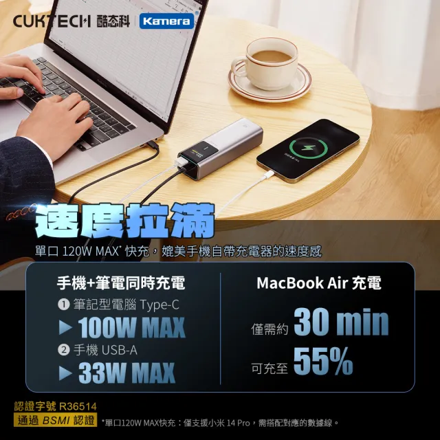 【CUKTECH】10號 10000mAh 150W 36Wh 1C1A 行動電源(PB100P 數顯 可充筆電 大陸3C認證 CCC)