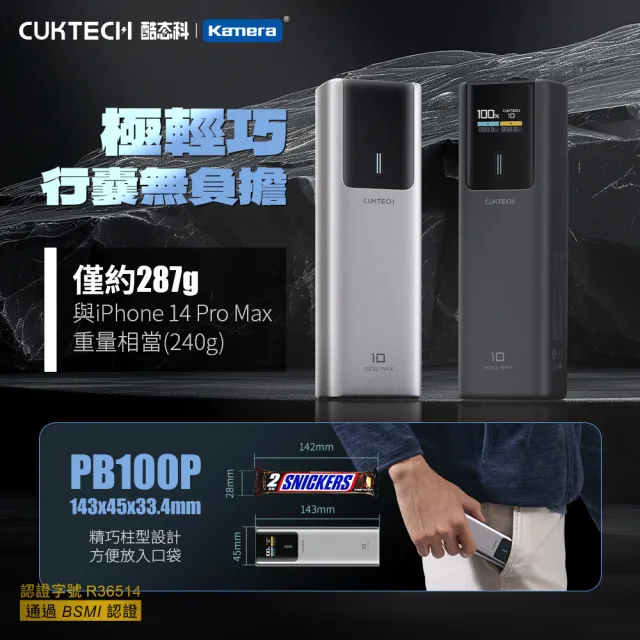 【CUKTECH】10號 10000mAh 150W 36Wh 1C1A 行動電源(PB100P 數顯 可充筆電 大陸3C認證 CCC)