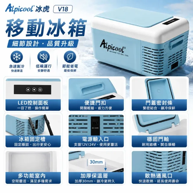 【Alpicool】冰虎 18公升 單槽行動冰箱 車用移動冰箱 露營 壓縮機 冷藏冷凍 V18 總代理公司貨