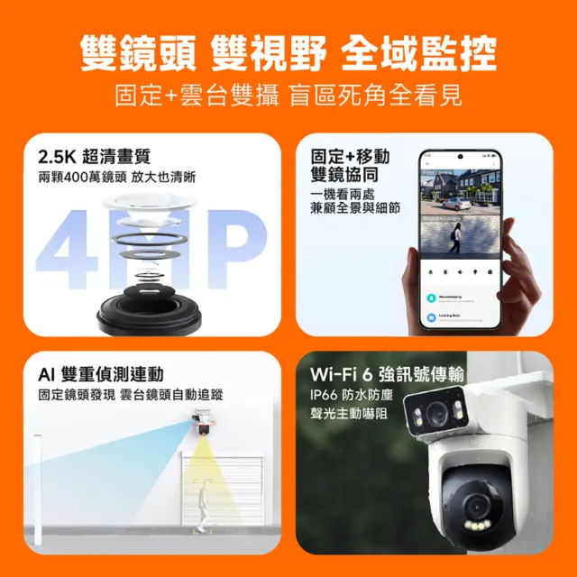 【小米】官方旗艦館 (三入組) 室外攝影機 CW500 雙攝版 監視器/雙2.5K超清畫質/人形追蹤/智慧全彩夜視/聲光