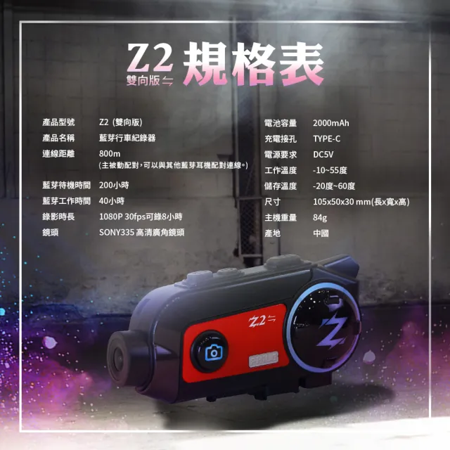 【Philo 飛樂】Z2 雙向版 贈64G 安全帽機車行車紀錄器 SONY335高清廣角鏡頭(降躁/廣角/安全帽耳機)