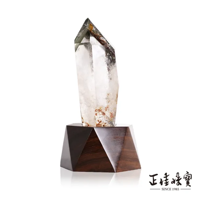 【正佳珠寶】綠幽靈 頂級異象金字塔水晶柱 1.9kg 綠幽靈水晶球｜特製木座