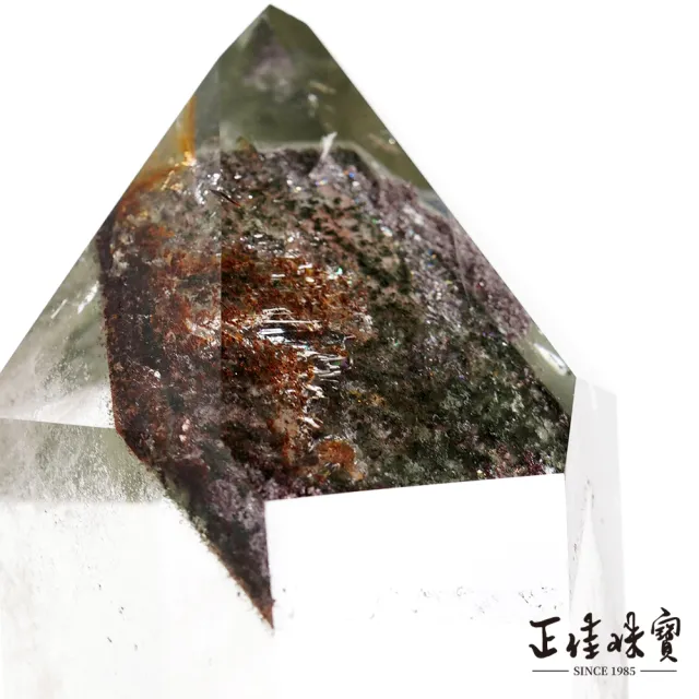 【正佳珠寶】綠幽靈 頂級異象金字塔水晶柱 1.9kg 綠幽靈水晶球｜特製木座