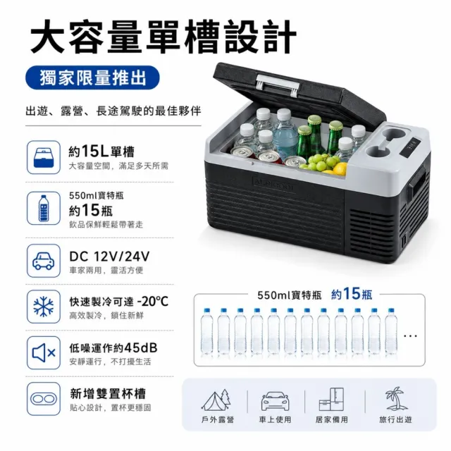 【Alpicool】冰虎 15公升 單槽行動冰箱 車用移動冰箱 露營 壓縮機 冷藏冷凍 置杯槽新版 CL15 總代理公司貨