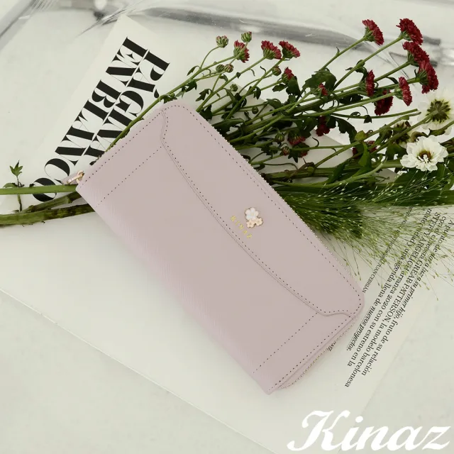 【KINAZ】牛皮防盜刷幸運小花ㄇ型拉鍊長夾-鈴蘭花語-花夾系列