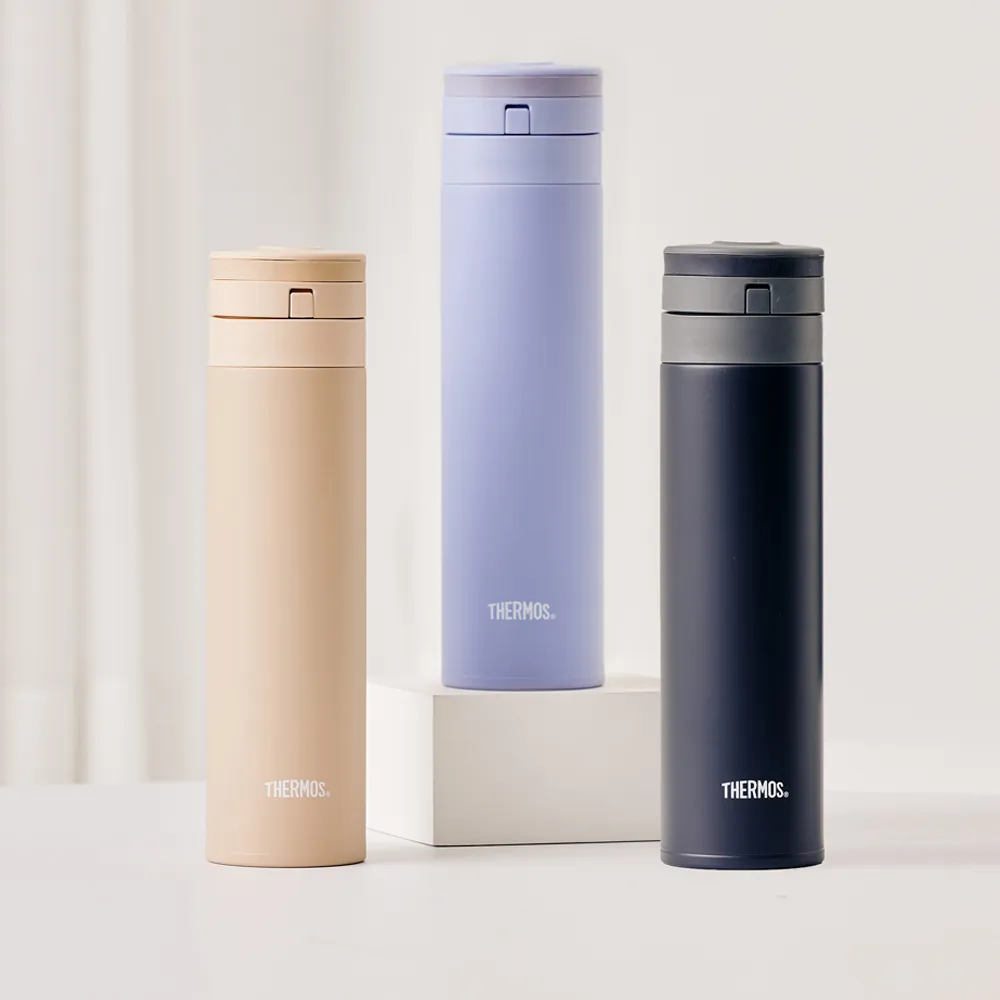 【THERMOS 膳魔師】新質感不鏽鋼超輕量自動上鎖真空保溫瓶保溫杯450ml(JNS-454)