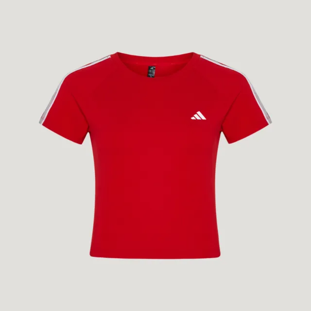 【adidas 愛迪達】Fav 3s Tee 1 女 T恤 運動上衣 休閒短袖 紅 經典款(KZ1527)