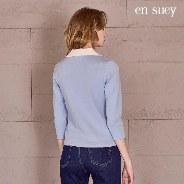 【en-suey 銀穗】EU假兩件翻領開襟線衫-女