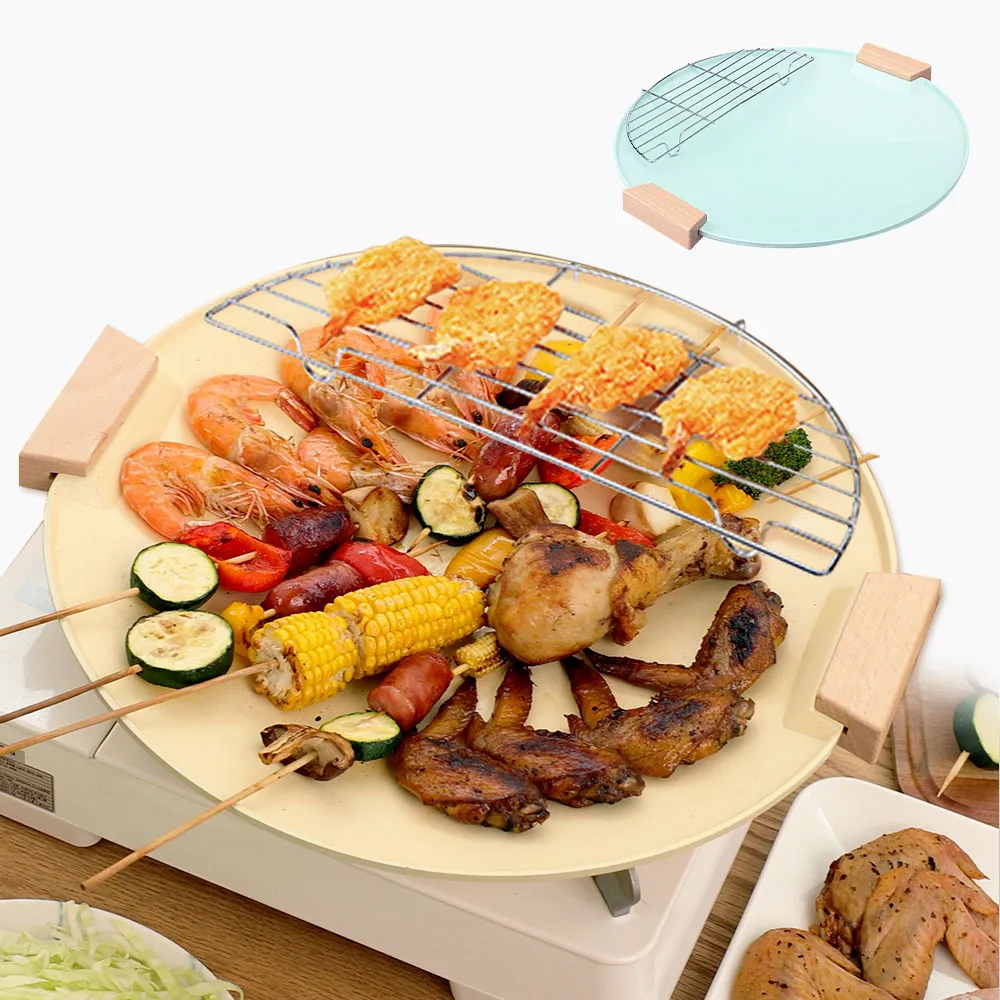 【WondaMom】陶瓷不沾瀝油烤盤組 36cm(烤盤 露營 烤肉 不沾烤盤 陶瓷烤盤 韓式烤盤)