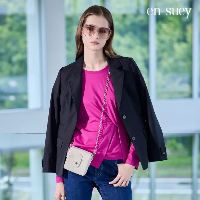 【en-suey 銀穗】EU袖剪接袢帶上班族西裝外套-女