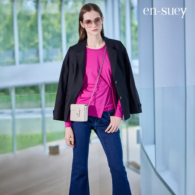 【en-suey 銀穗】EU袖剪接袢帶上班族西裝外套-女