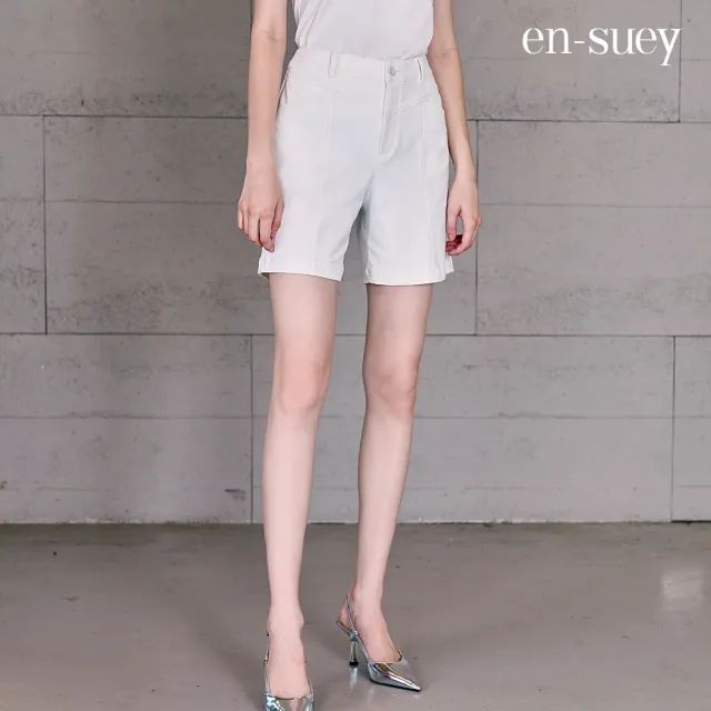 【en-suey 銀穗】EU都會感剪接變化直管短褲-女