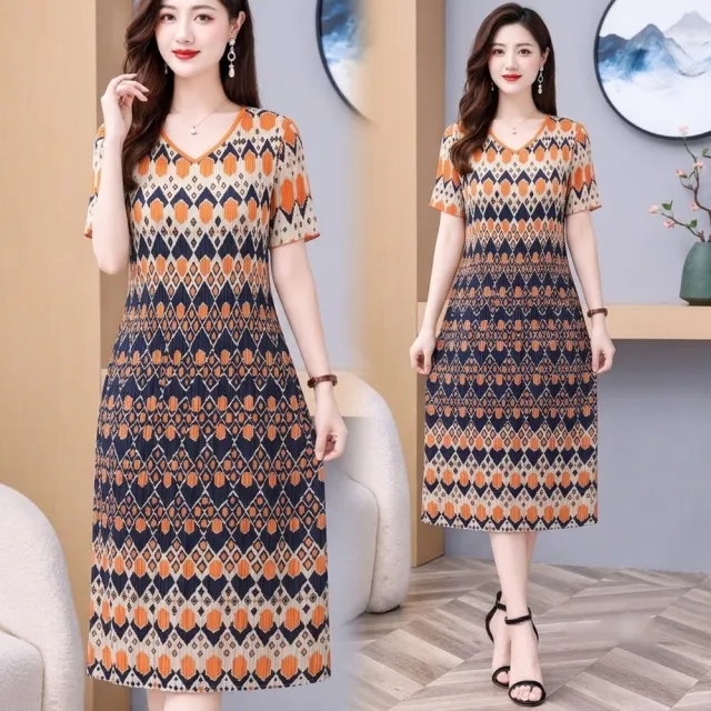 【巴黎精品】多款三宅風皺褶衣服洋裝寬鬆連身裙子長裙褶皺上衣印花摺衣折衣（壓褶大尺碼短袖女裝n2b17 B)
