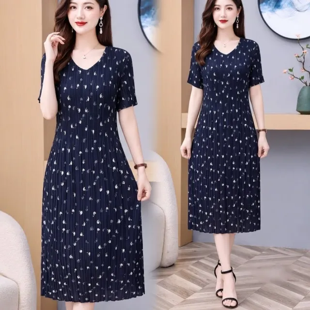 【巴黎精品】多款三宅風皺褶衣服洋裝寬鬆連身裙子長裙褶皺上衣印花摺衣折衣(壓褶大尺碼短袖女裝n2b17 B)