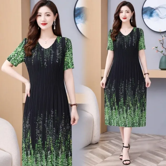【巴黎精品】多款三宅風皺褶衣服洋裝寬鬆連身裙子長裙褶皺上衣印花摺衣折衣(壓褶大尺碼短袖女裝n2b17 M)