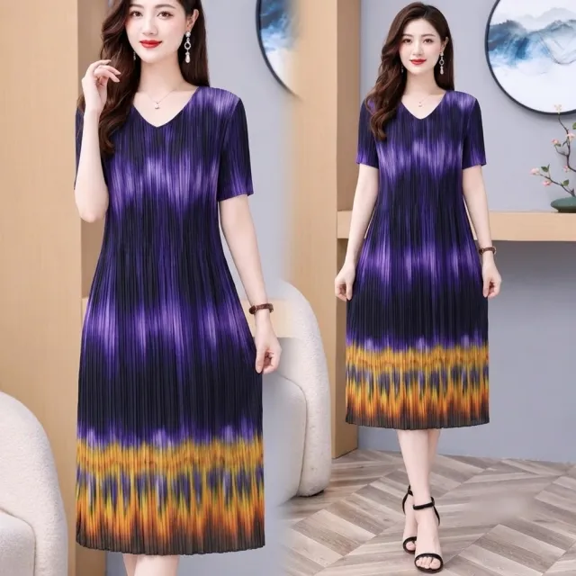 【巴黎精品】多款三宅風皺褶衣服洋裝寬鬆連身裙子長裙褶皺上衣印花摺衣折衣（壓褶大尺碼短袖女裝n2b17 R)