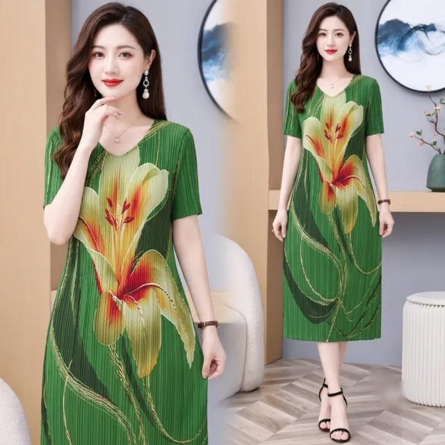 【巴黎精品】多款三宅風皺褶衣服洋裝寬鬆連身裙子長裙褶皺上衣印花摺衣折衣（壓褶大尺碼短袖女裝n2b17 R)