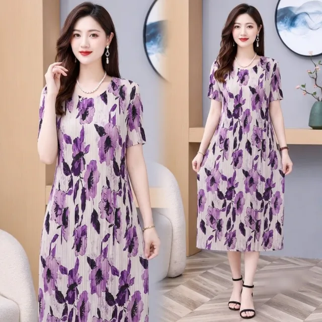 【巴黎精品】多款三宅風皺褶衣服洋裝寬鬆連身裙子長裙褶皺上衣印花摺衣折衣（壓褶大尺碼短袖女裝n2b17 P)