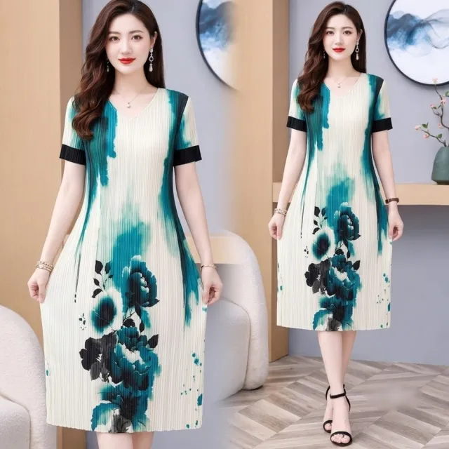 【巴黎精品】多款三宅風皺褶衣服洋裝寬鬆連身裙子長裙褶皺上衣印花摺衣折衣（壓褶大尺碼短袖女裝n2b17 K)