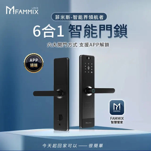 【FAMMIX 菲米斯】SAFER-2 六合一把手式電子鎖/門鎖(指紋感應/密碼/卡片/鑰匙/APP遠端開門/附基本安裝)