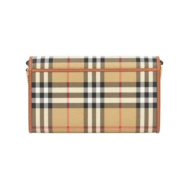 【BURBERRY 巴寶莉】經典格紋皮夾式手拿包/鍊包WOC(米色/石楠木棕)