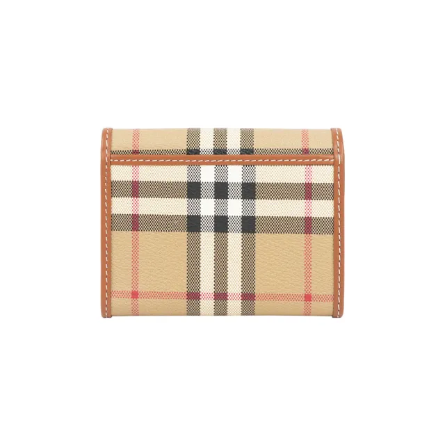 【BURBERRY 巴寶莉】經典格紋及牛皮三折短夾(經典米色)