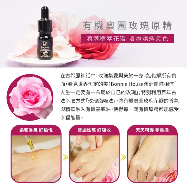 【Bonnie House 植享家】有機奧圖玫瑰原精5ml(三入組)