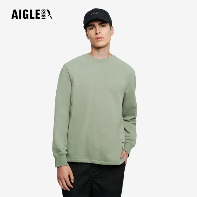【AIGLE】男 休閒長袖T恤|AG-5A137A242 鼠尾草綠 (男裝 長袖 長袖上衣 長袖T恤)
