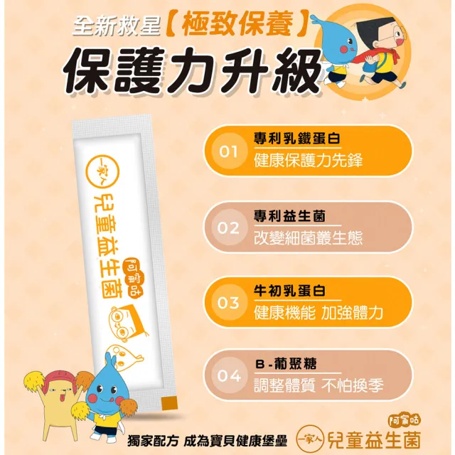 【YM BIOMED 陽明生醫】一家人兒童益生菌x1盒(30包/盒 專利乳鐵蛋白 牛初乳蛋白 β-葡聚糖)
