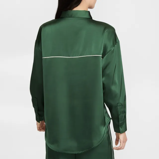 【NIKE 耐吉】As W Nsw Offln Wvn Stn Ls Top 女款 綠色 緞面 長袖 襯衫 IM0576-323
