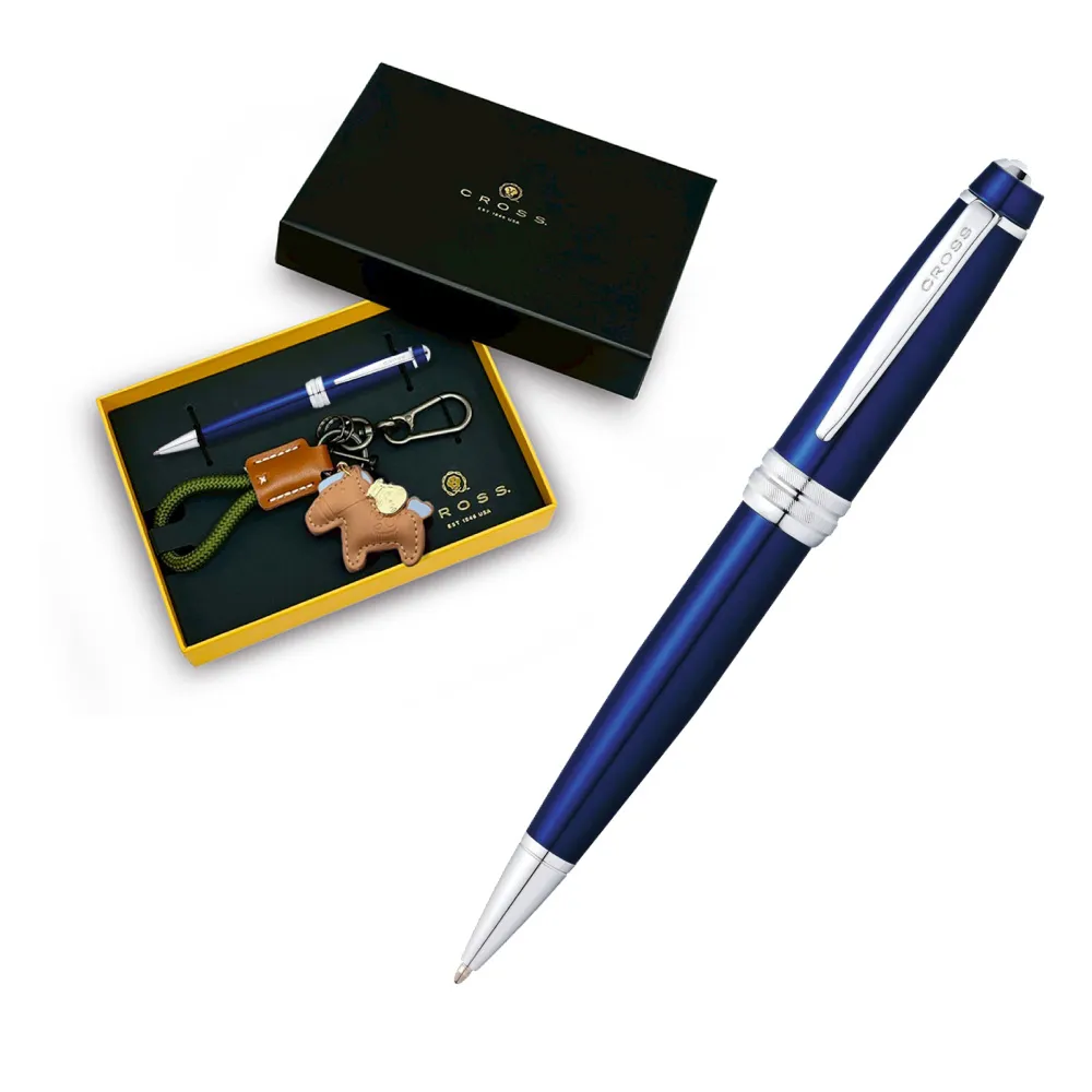 【CROSS】Bailey貝禮系列藍亮漆原子筆+馬上有錢禮盒 客製化刻字(原廠正貨)
