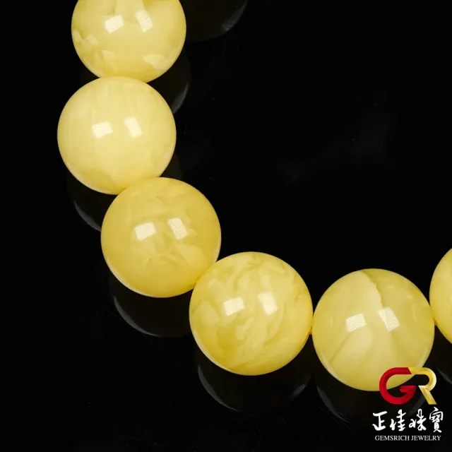 【正佳珠寶】蜜蠟琥珀 頂級白金滿蜜 17-17.6mm 白花蜜蠟手珠｜日本彈力繩