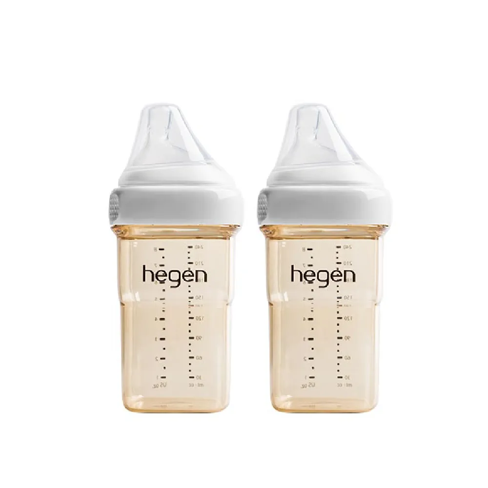 【hegen】總代理｜PCTO™金色奇蹟PPSU多功能方圓型寬口奶瓶 240ml 雙瓶組(象牙白)