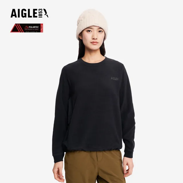 【AIGLE】女 POLARTEC 刷毛保暖T恤|AG-5A242A251 黑色 (女長袖上衣 女T恤 POLARTEC 保暖上衣 刷毛衣)